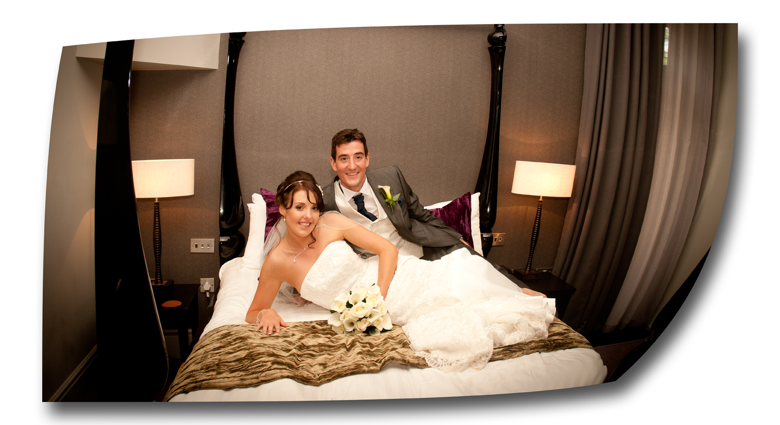 bride and groom in the bedroom